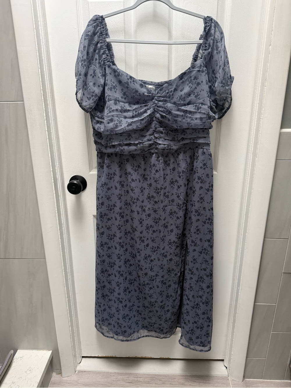 Hollister Dusty Blue Floral Ruched Midi Dress